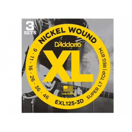 D'ADDARIO EXL125-3D PACK 3 MUTE NICKEL WOUND SUPER LIGHT 09/46