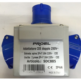 PROEL SDC885 ADATTATORE SPINA CEE 16A 2P+T -- 2 PRESA CEE 16A 2P+T