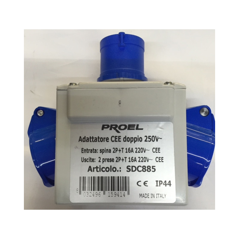 PROEL SDC885 ADATTATORE SPINA CEE 16A 2P+T -- 2 PRESA CEE 16A 2P+T