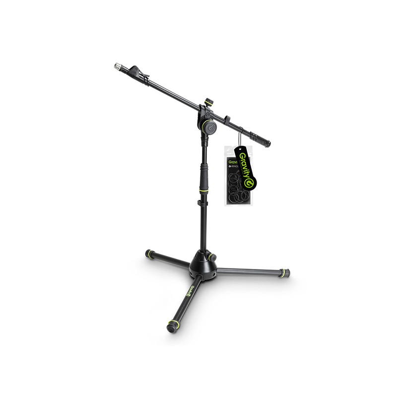 GRAVITY MS4222B ASTA MICROFONICA CORTA CON TREPPIEDE CON BASE RIPIEGABILE E PORTAMICROFONO ESTRAIBILE A 2 PUNTI NERO