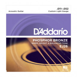 D'ADDARIO EJ26 PHOSPHOR BRONZE ACOUSTIC GUITAR STRINGS CUSTOM LIGHT 11-52