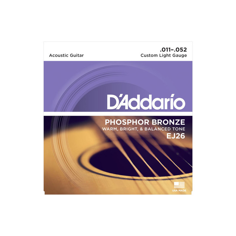 D'ADDARIO EJ26 PHOSPHOR BRONZE ACOUSTIC GUITAR STRINGS CUSTOM LIGHT 11-52