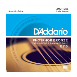 D'ADDARIO EJ16 PHOSPHOR BRONZE ACOUSTIC GUITAR STRINGS LIGHT 12-53