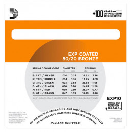 D'ADDARIO EXP10 COATED 80-20 BRONZE EXTRA LIGHT 10-47