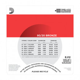D'ADDARIO EJ12 80-12 BRONZE ACOUSTIC GUITAR STRINGS MEDIUM 13-56