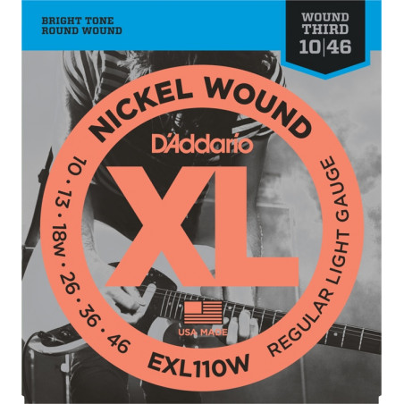 D'ADDARIO EXL110W NICKEL 3rd WOUND REGULAR LIGHT 10/46