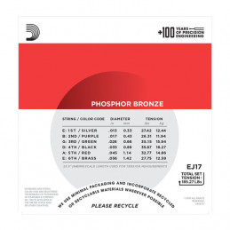 D'ADDARIO EJ17  BRONZE ACOUSTIC GUITAR STRINGS MEDIUM 13-56