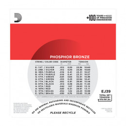 D'ADDARIO EJ39 12-STRING PHOSPHOR BRONZE MEDIUM 12-52
