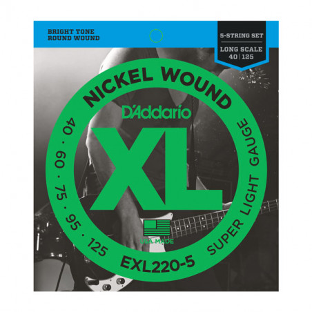 D'ADDARIO EXL220-5 NICKEL BASS STRINGS 40/125