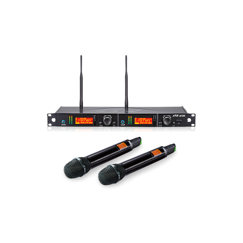 JTS UHF SISTEMA WIRELESS RICEVITORE DOPPIO CANALE UF20R + 2 MICROFONI TRASMETTITORI JSS20
