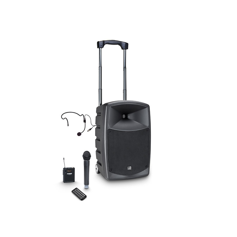 LD SYSTEMS ROADBUDDY 10HBH2B5 BATTERY-POWERED BLUETOOTH SPEAKER WITH MIXER, WIRELESS MICROPHONE AND HEADSET