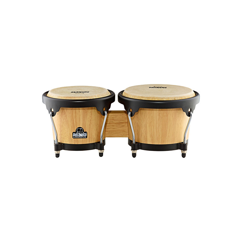 NINO PERCUSSION NINO3NT-BK WOOD BONGOS, NATURAL SHELL BLACK HARDWARE