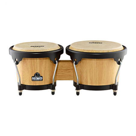 NINO PERCUSSION NINO3NT-BK WOOD BONGOS, NATURAL SHELL BLACK HARDWARE