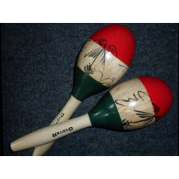 OYSTER MARACAS DI LEGNO, UN PAIO, DECORAZIONI COLORATE
