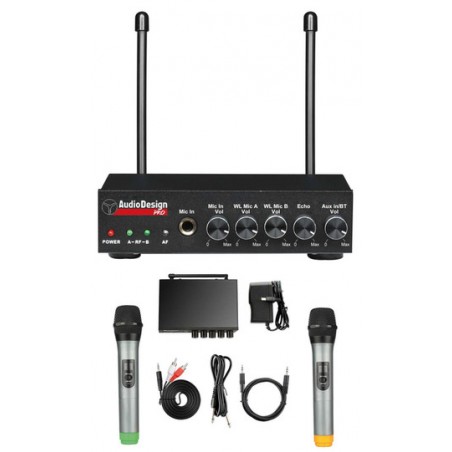 AUDIODESIGN PMU 502M SISTEMA INTEGRATO MIXER - 2 WIRELESS VHF TRASMETTITORE A MANO