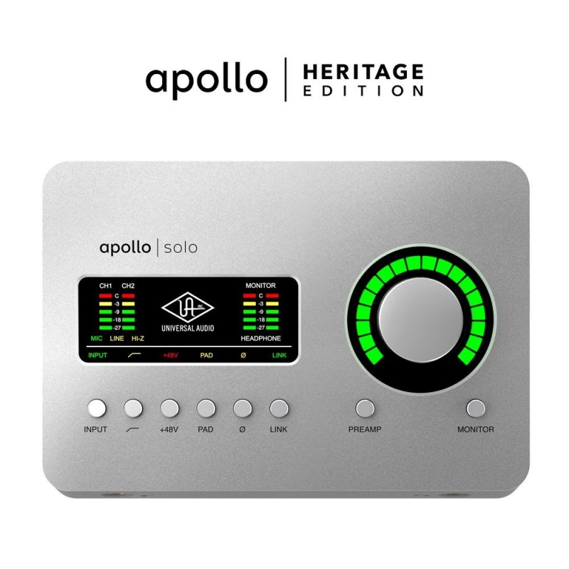 Interfaccia audio desktop 2x4 USB 3 (connettore USB-A o USB-C) con Realtime UAD-2 SOLO Core Processing per Windows.