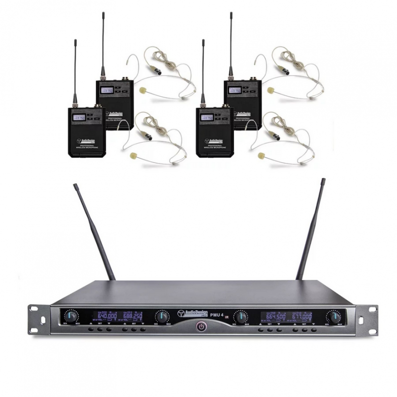 AUDIODESIGN PMU 440T KIT WIRELESS: RICEVITORE 4CH+4 BODYPACK - 4 HEADSET BEIGE
