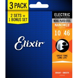 ELIXIR NANOWEB 16542 3 PACK: 12052 ELECTRIC NICKEL PLATED STEEL - LIGHT - 10-46